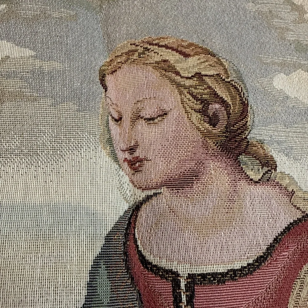 Renaissance Style Madonna & Children Fine Tapestry Wall Hanging Made In Italy